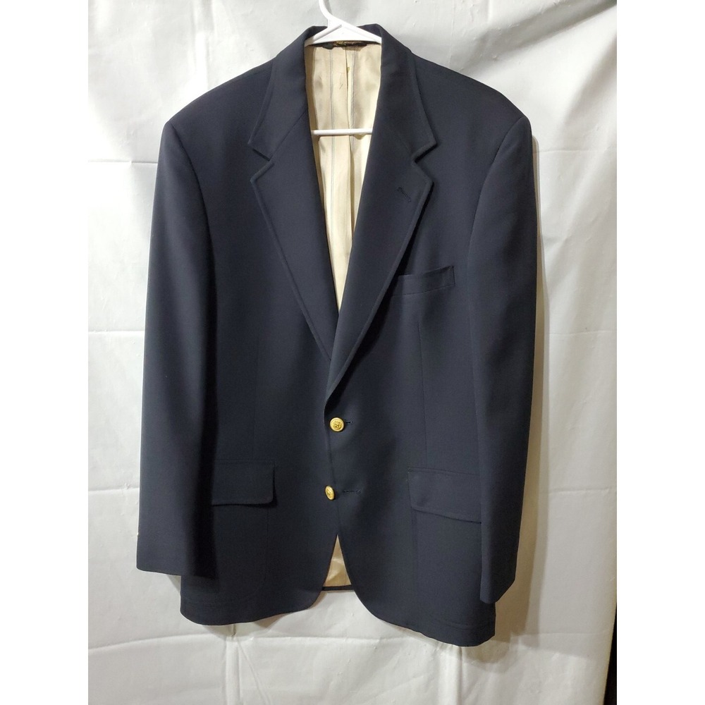 Wimbleton By Racquet Club Blazer Jacket Navy Gold Buttons Vtg 42R 2 Button